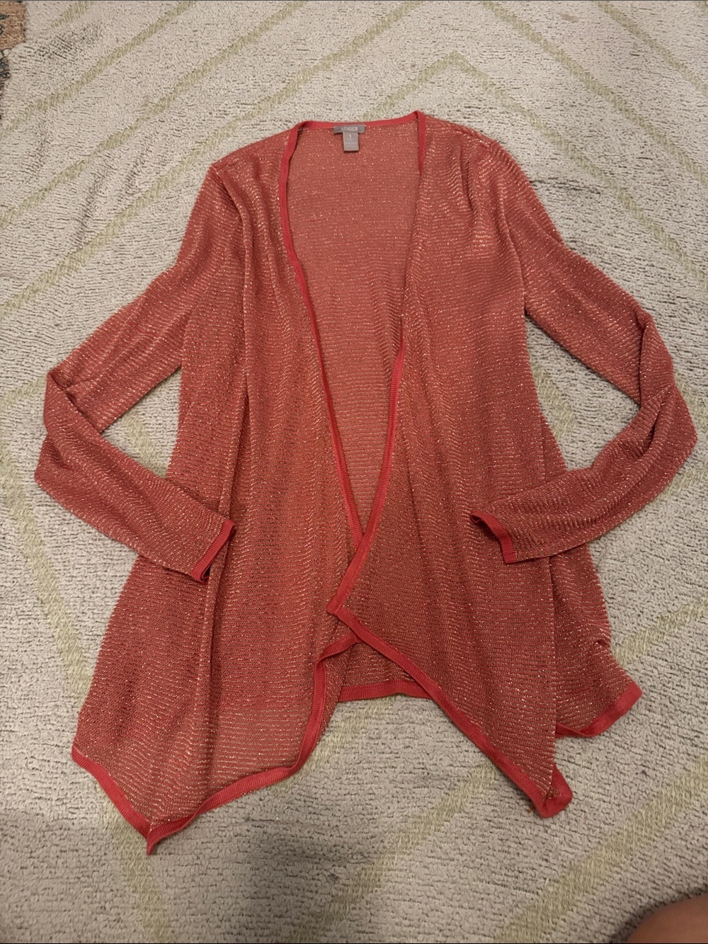 Chico’s 2 Piece Sweater Set Metallic Coral Open Cardigan Tank Size 1 - Picture 5 of 6